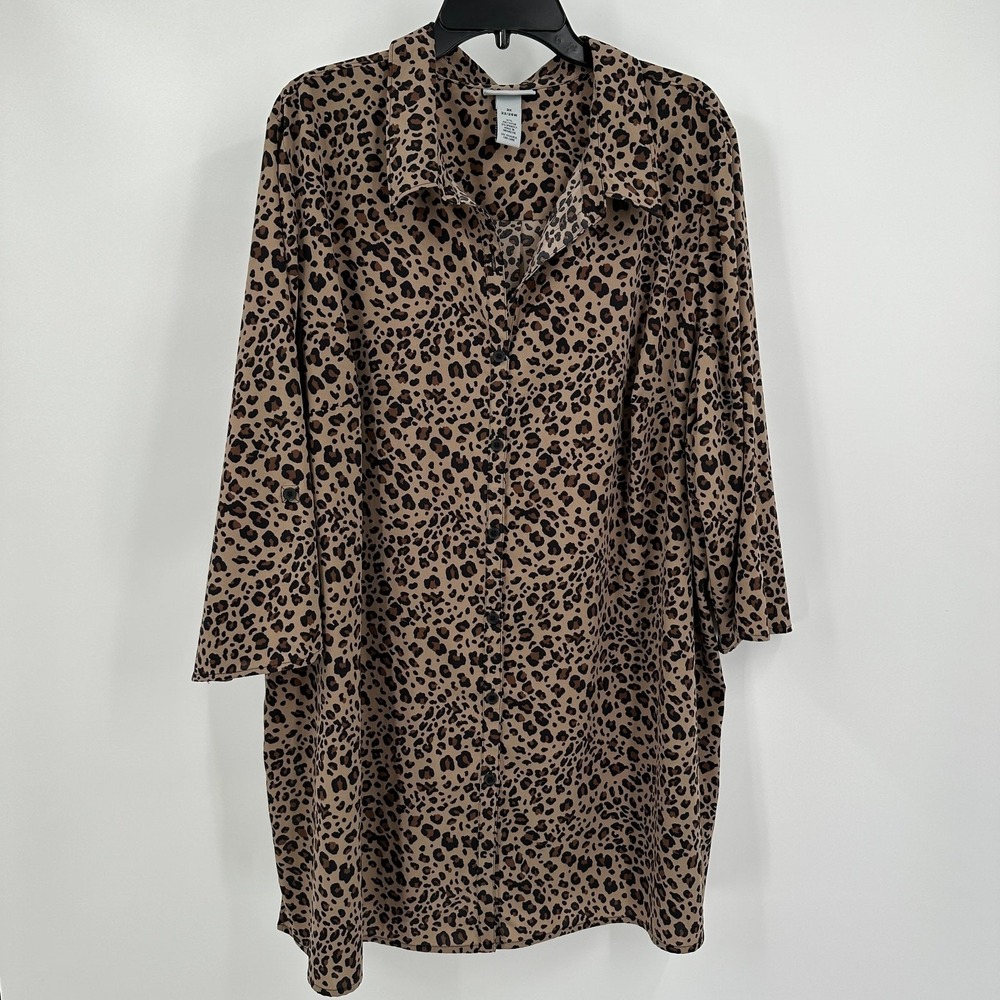 Catherines Womens Boho Animal Print Tunic Top Size 2X Leopard Cheetah Bold
